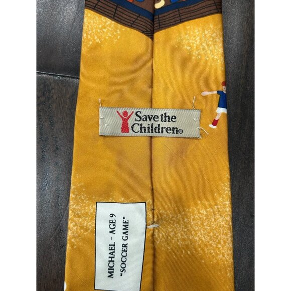 Save The Children 100% Silk Soccer Game Tie By Michael Age 9 - Picture 4 of 7